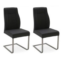 Luciana Grey Leather Pair of Dining Chairs with Metal Base