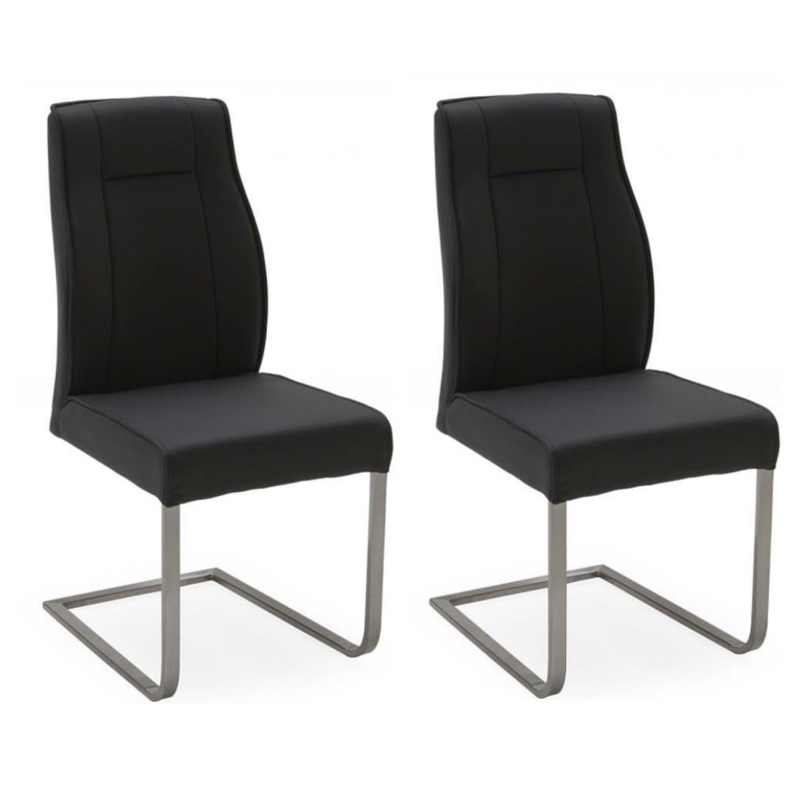 Luciana Grey Leather Pair of Dining Chairs with Metal Base