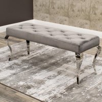 GRADE A1 - Grey Velvet Dining Bench with Button Quilting - Louis