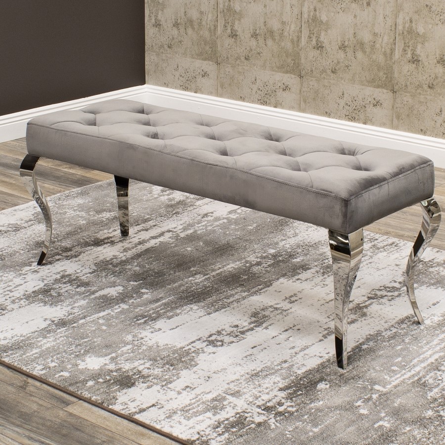 Louis Grey Velvet Dining Bench 130cm - Vida Living