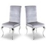 GRADE A1 - Louis Pair of Silver Velvet Dining Chairs with Mirrored Legs- By Vida Living