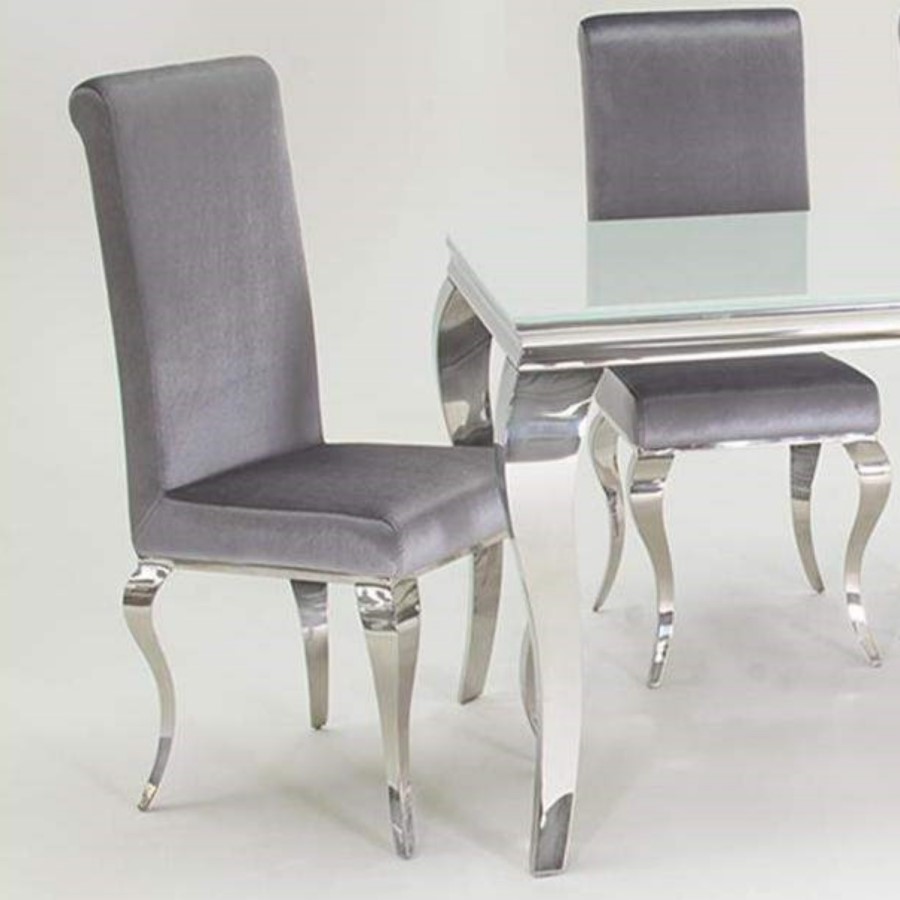 GRADE A1 - Pair of Louis Silver Dining Chairs with Mirrored Legs