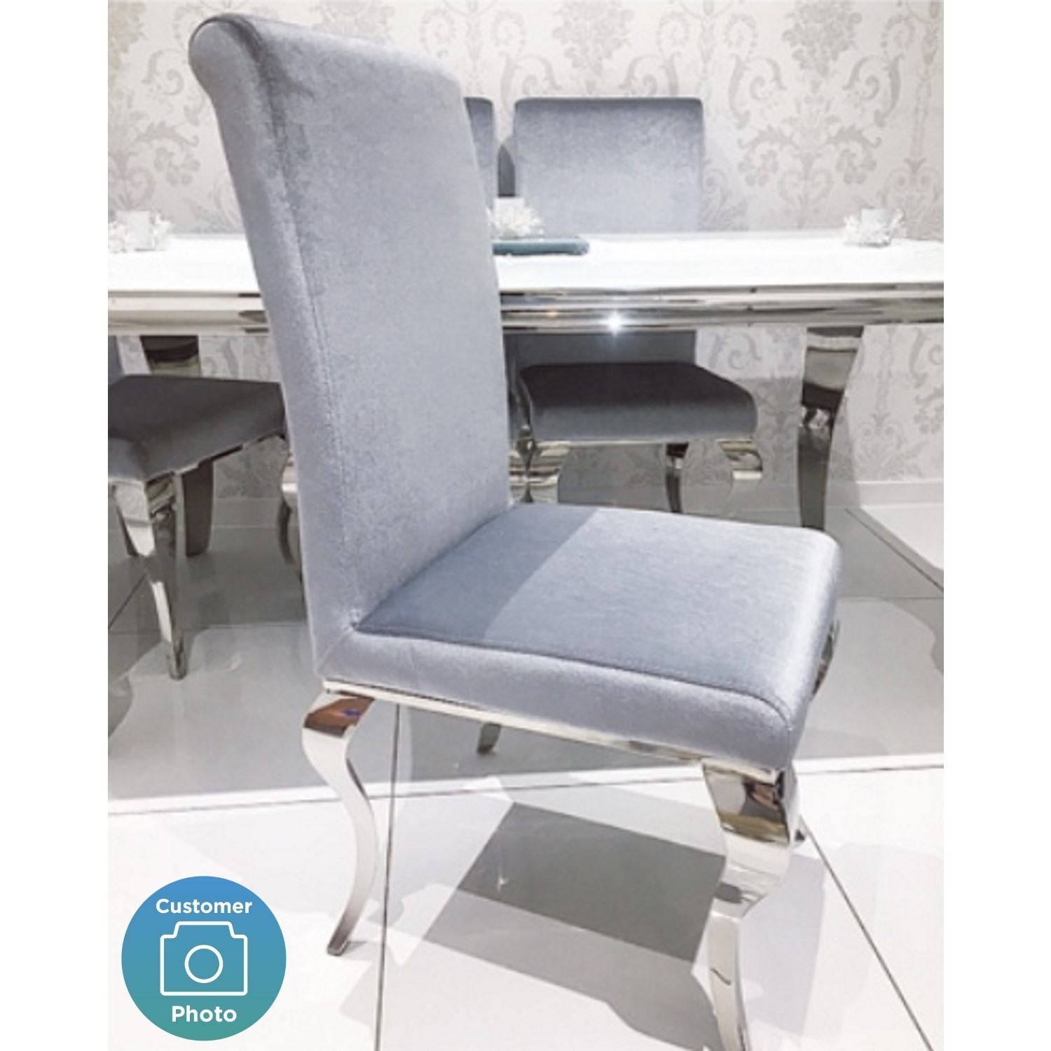 Silver Velvet Dining Chairs With, Mirrored Leg Dining Chairs