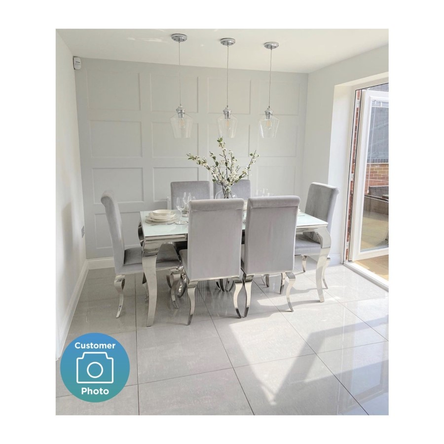 Louis Pair of Silver Velvet Dining Chairs with Mirrored Legs - Vida Living