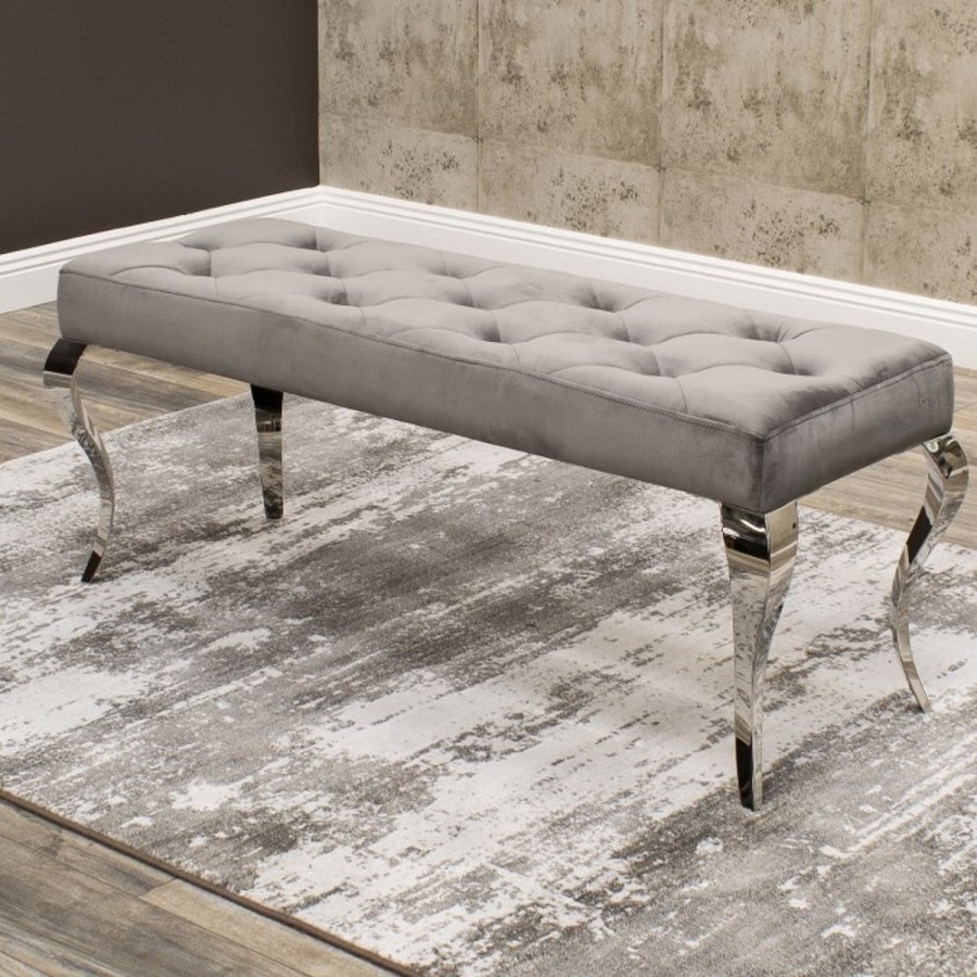 Louis Large Grey Velvet Dining Bench 170cm - Vida Living