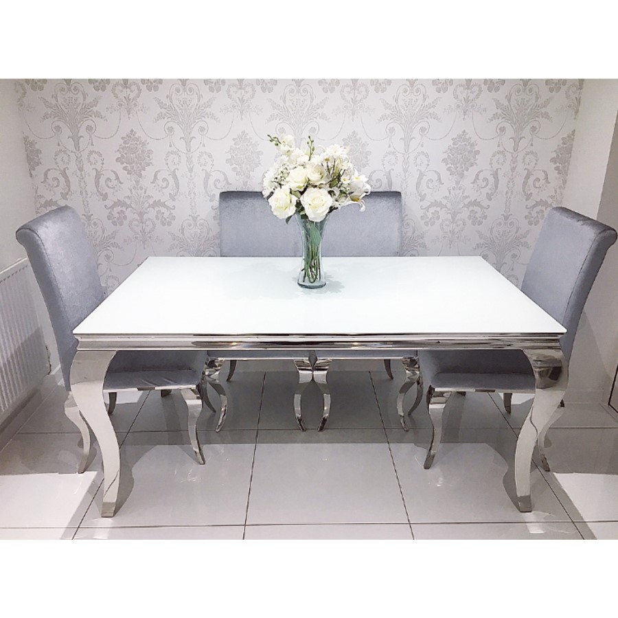 GRADE A1 - Louis Mirrored Dining Table with White Glass Top - Seats 4-6 People - By Vida Living