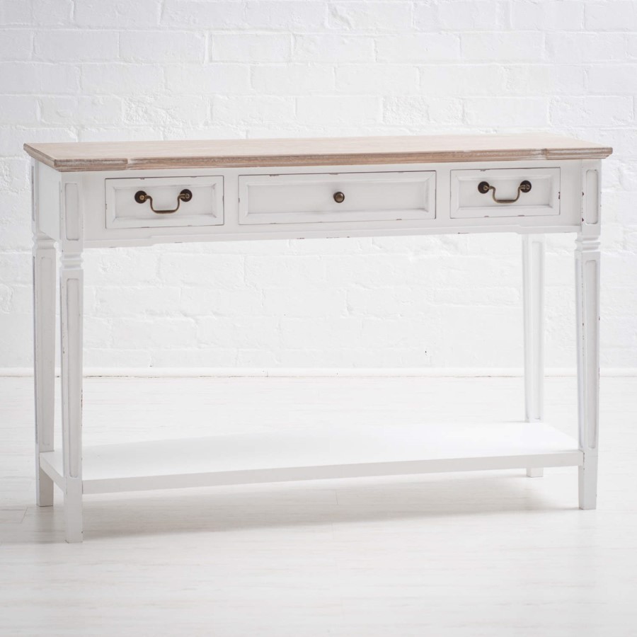 New Hampshire Distressed White 3 Drawer Console Table