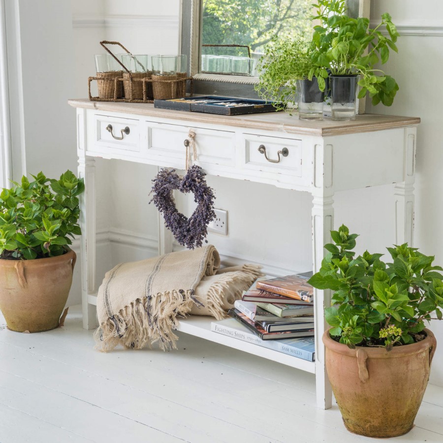 New Hampshire Distressed White 3 Drawer Console Table