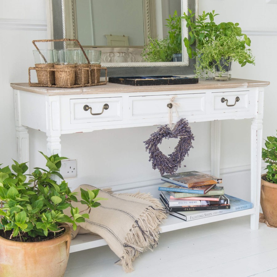 New Hampshire Distressed White 3 Drawer Console Table