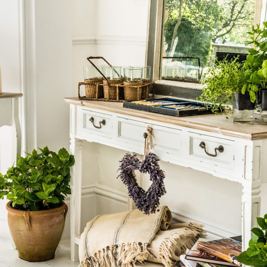 New Hampshire Distressed White 3 Drawer Console Table