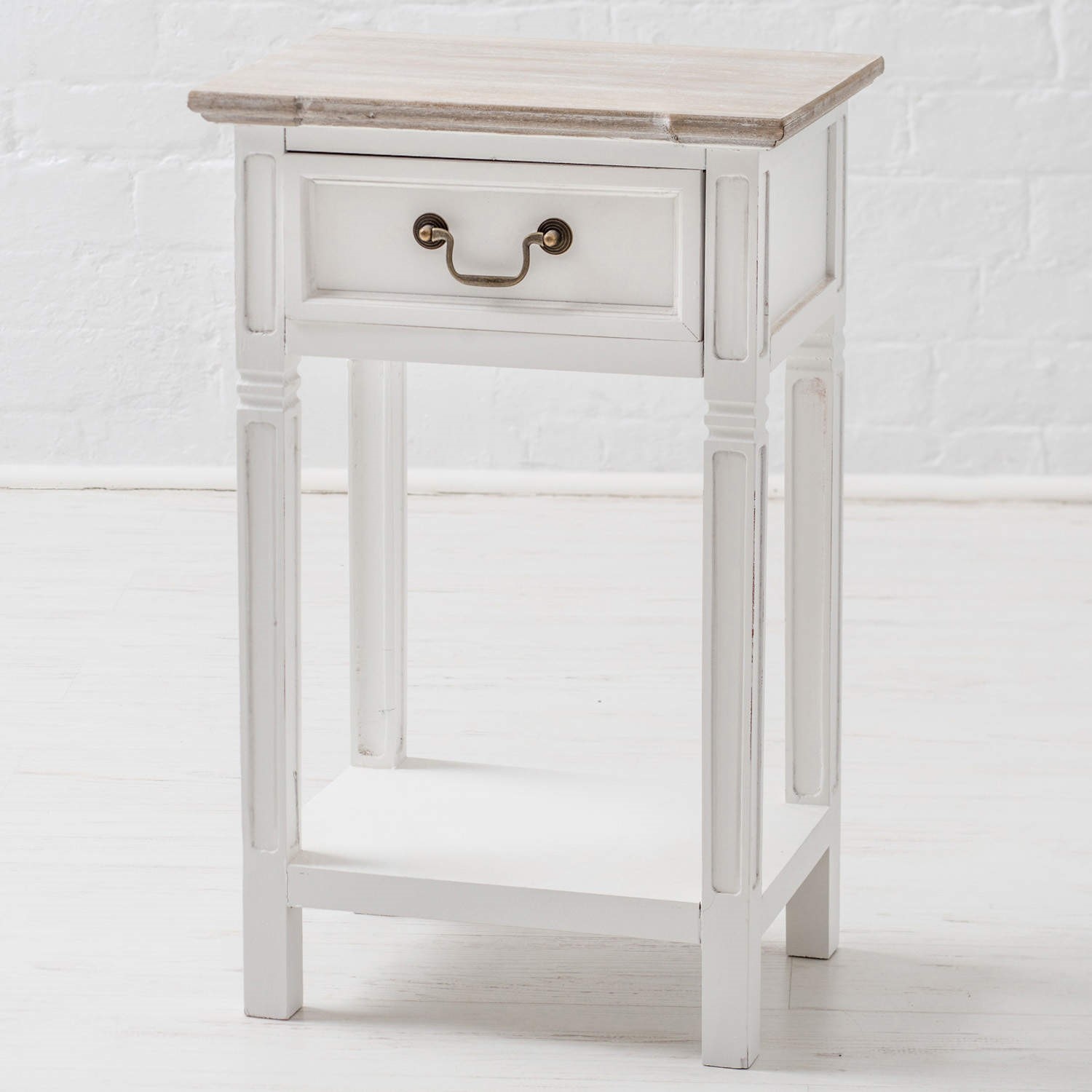 Distressed white deals accent table