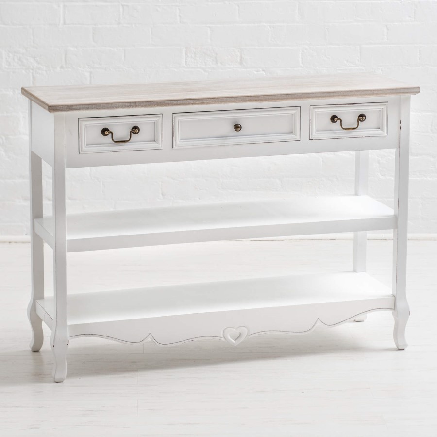 Vermont Shabby Chic 3 Drawer Shelved Console Table