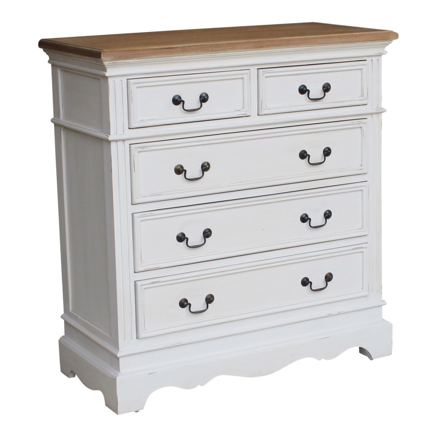 Sebago 2 Over 3 Chest Of Drawers Stone White and Cedar Wood Top