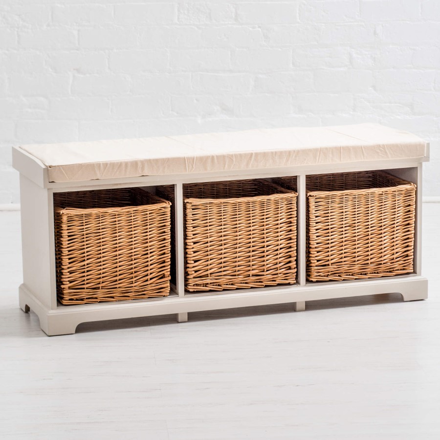 GRADE A3 - Newport Rustic Storage Bench with Cushion Seat