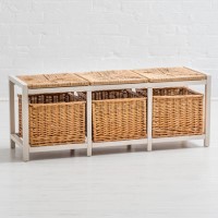 Newport Rustic Storage Bench with Woven Seat Pads