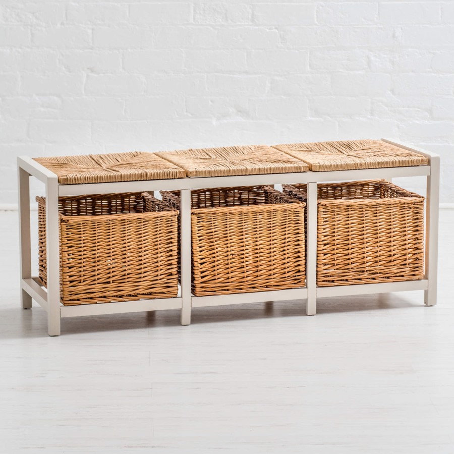 Newport Rustic Storage Bench with Woven Seat Pads