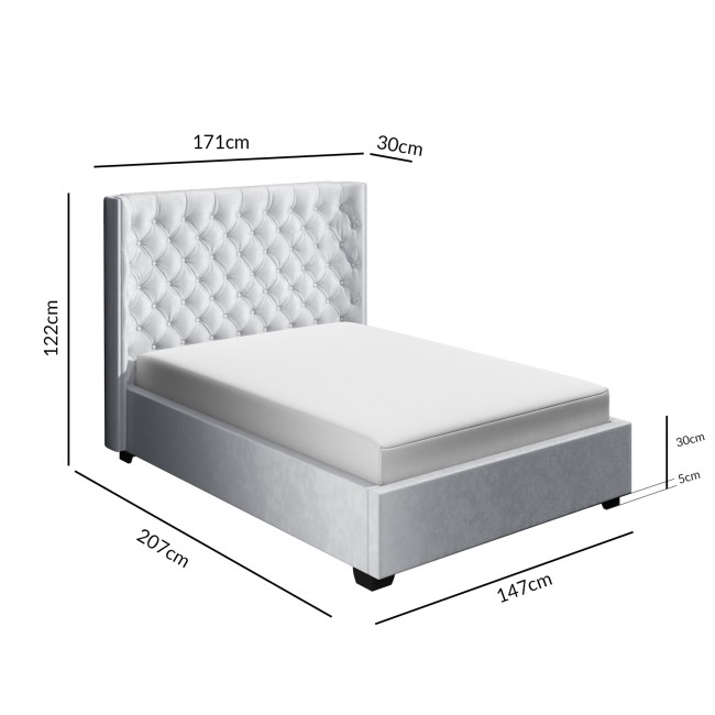 GRADE A1 - Milania Double Ottoman Bed Silver/Grey Velvet with Curved Headboard