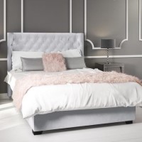GRADE A1 - Milania King Size Ottoman Bed Grey Velvet with Curved Headboard 