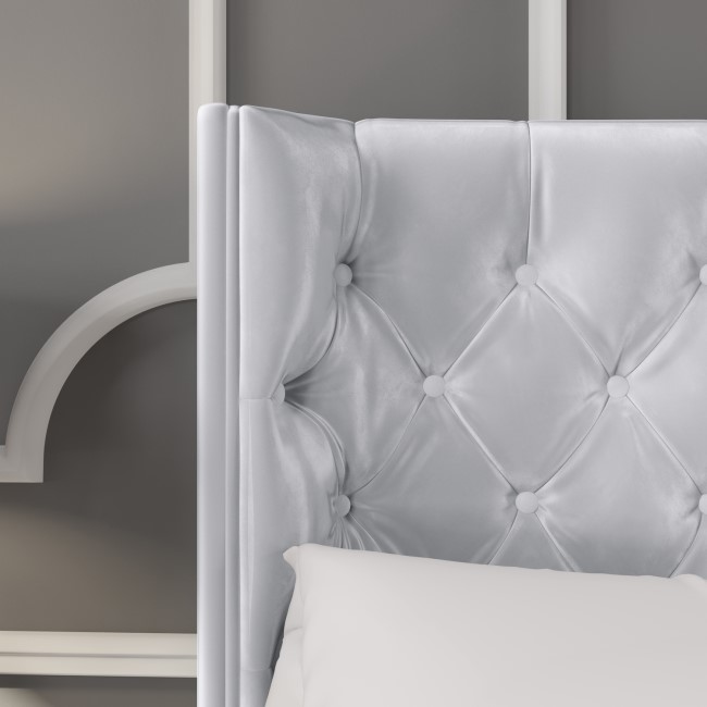 GRADE A2 - Milania Double Ottoman Bed in Silver Grey Velvet with Curved Headboard