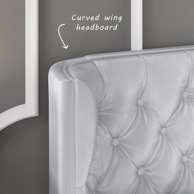 Light Grey Velvet Double Ottoman Bed, Light Grey Headboard Full Length Mirrored
