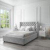 GRADE A1 - Milania King Size Ottoman Bed Grey Velvet with Curved Headboard 