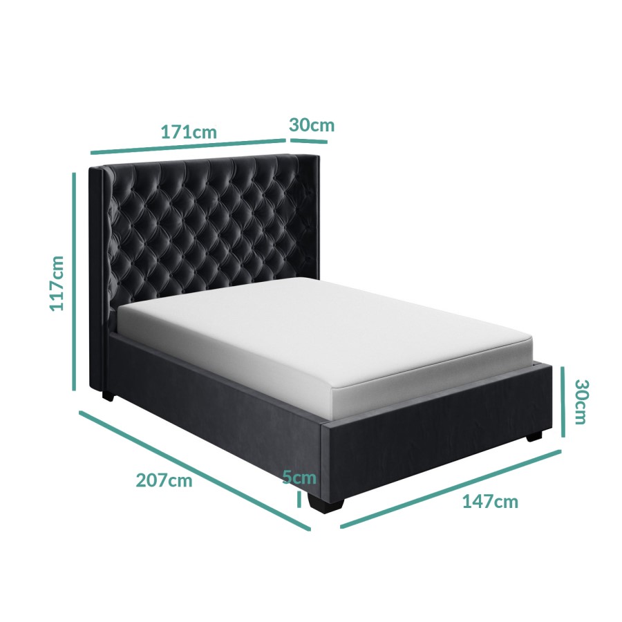 Dark Grey Velvet Double Ottoman Bed with Curved Headboard - Milania