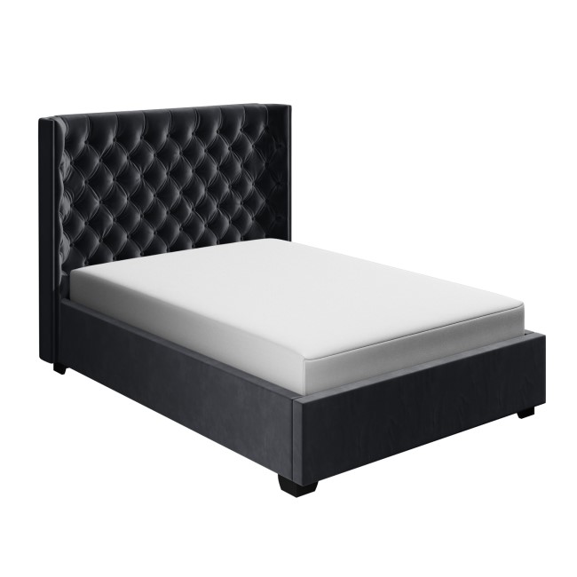 GRADE A2 - Milania Double Ottoman Bed in Dark Grey Velvet with Curved Headboard