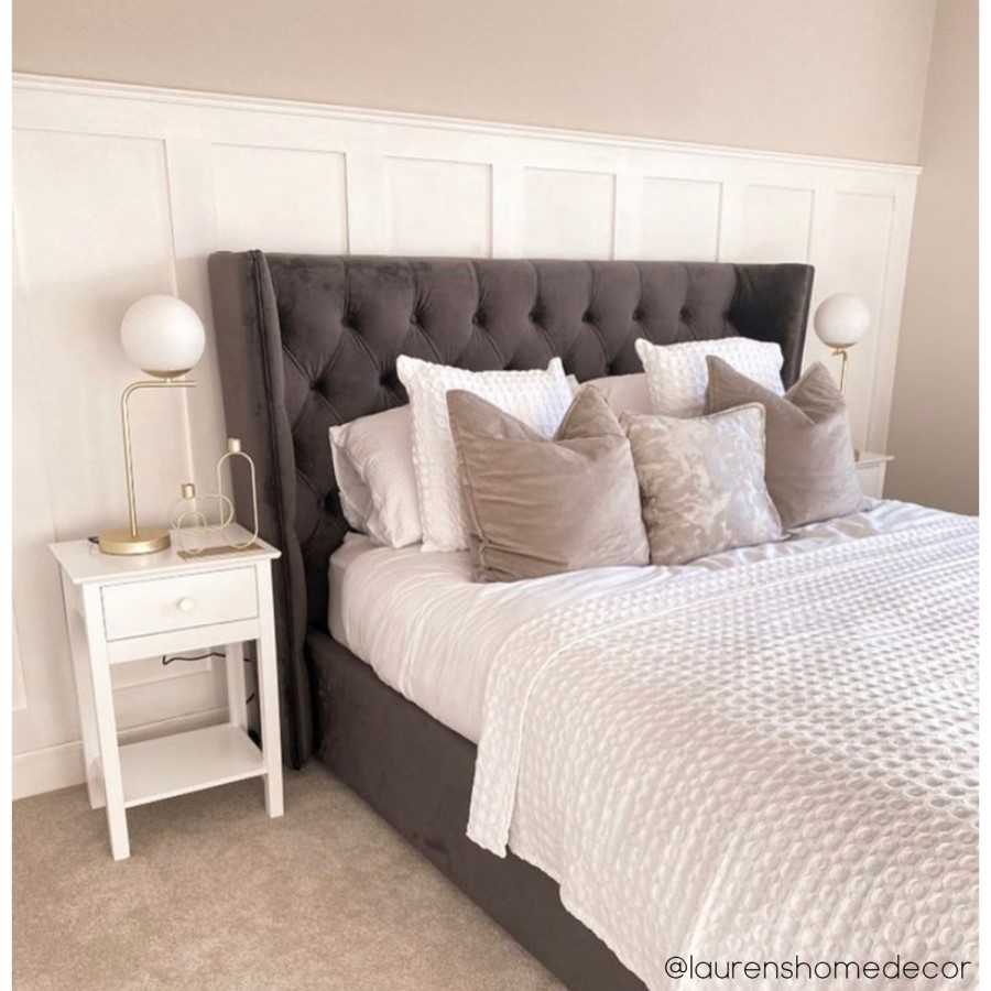 Dark Grey Velvet Double Ottoman Bed with Curved Headboard - Milania