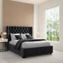 Dark Grey Velvet King Size Ottoman Bed with Curved Headboard - Milania