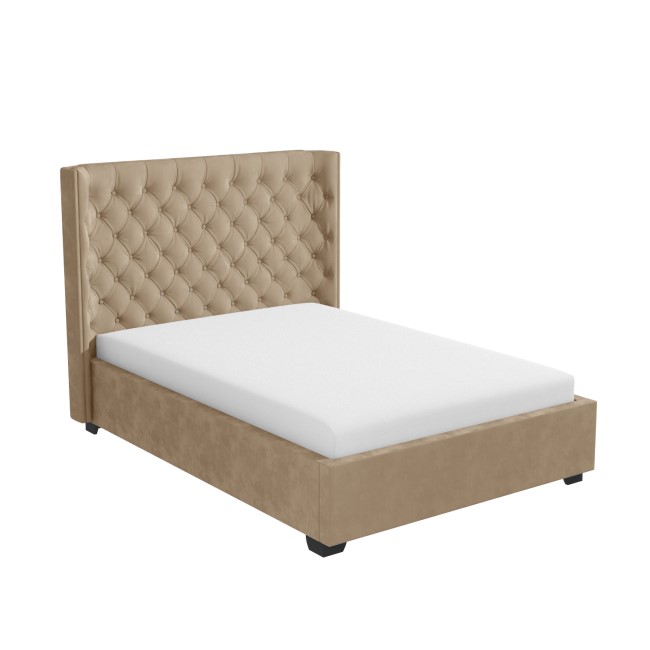 GRADE A1 - Milania Double Ottoman Bed in Light Beige Velvet with Curved Headboard