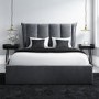 Grey Velvet Double Ottoman Bed with Cushioned Headboard - Maddox