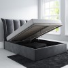 Grey Velvet Double Ottoman Bed with Cushioned Headboard - Maddox