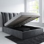 Grey Velvet Double Ottoman Bed with Cushioned Headboard - Maddox