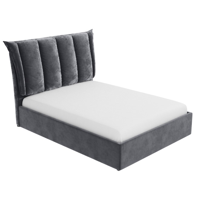 Grey Velvet Double Ottoman Bed with Cushioned Headboard - Maddox