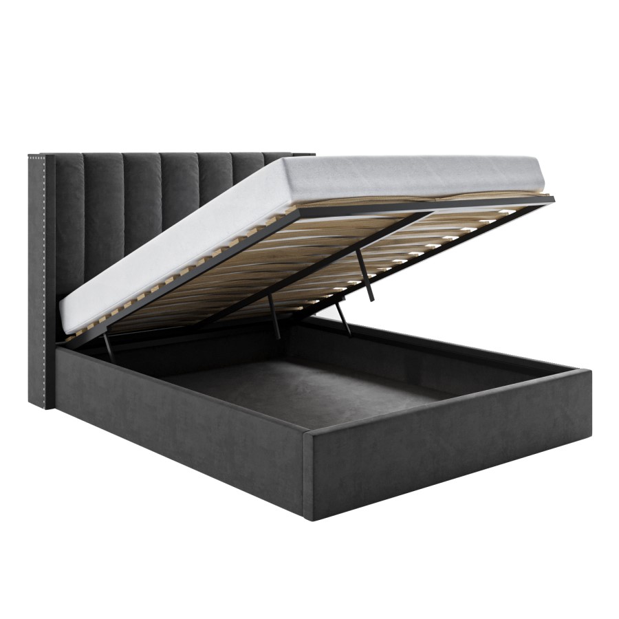 GRADE A1 - Maddox Wing Back Double Ottoman Bed in Grey Velvet