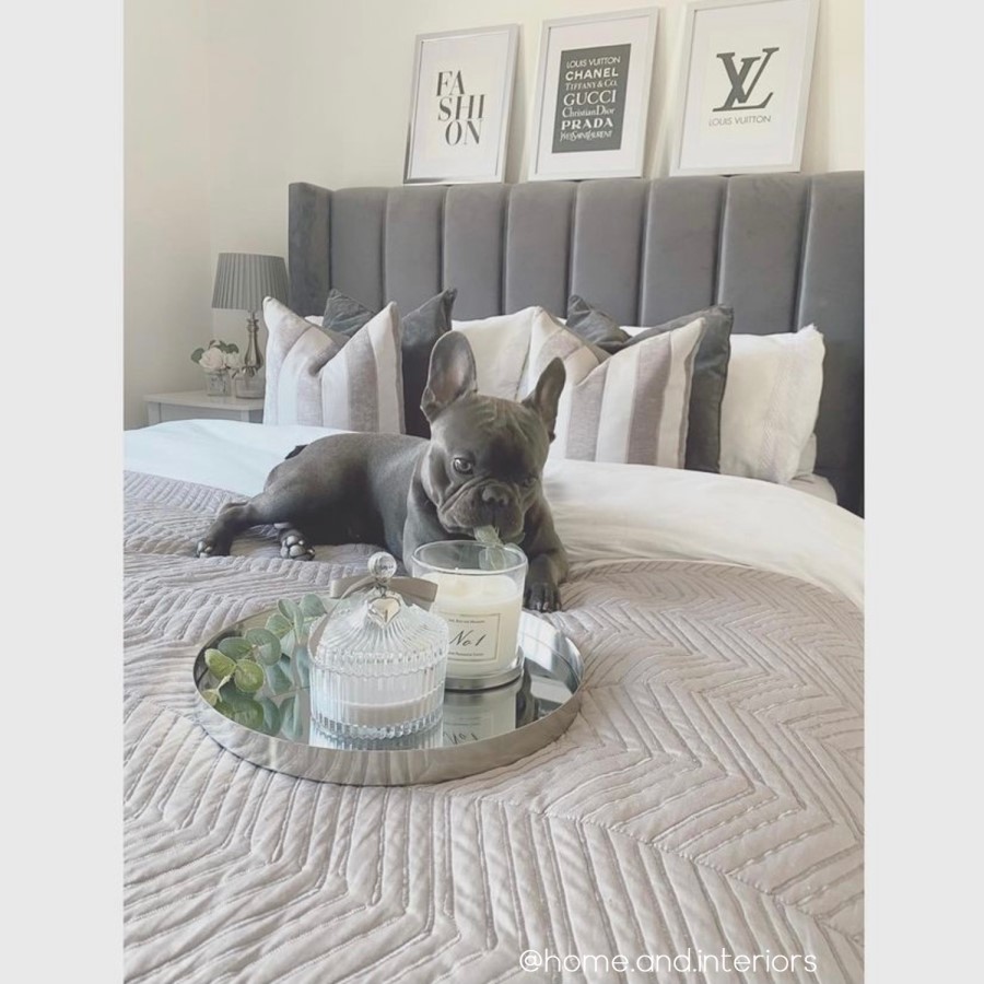 GRADE A1 - Grey Velvet Double Ottoman Bed with Winged Headboard - Maddox