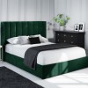 GRADE A1 - Green Velvet King Size Ottoman Bed with Winged Headboard - Maddox