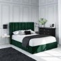 GRADE A2 - Green Velvet Double Ottoman Bed with Winged Headboard - Maddox