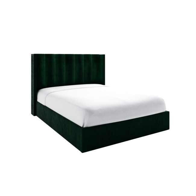 Green Velvet Double Ottoman Bed with Winged Headboard - Maddox