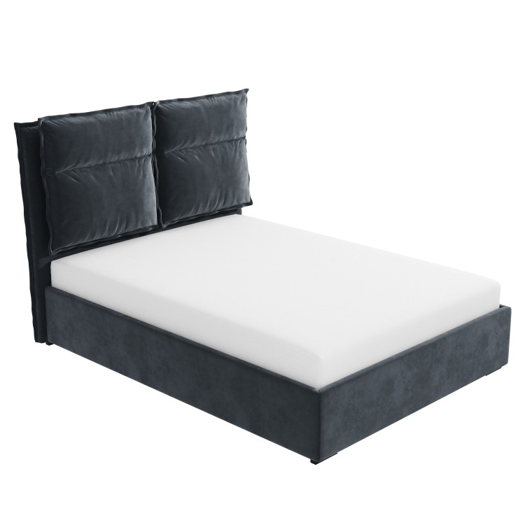 Grey Velvet Double Ottoman Bed with Pillow Headboard - Maddox