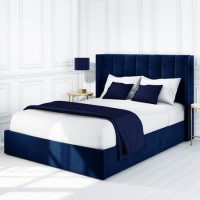 GRADE A1 - Maddox Wing Back Double Ottoman Bed in Navy Velvet