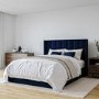 Navy Blue Velvet Double Ottoman Bed with Winged Headboard - Maddox