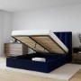 Navy Blue Velvet Double Ottoman Bed with Winged Headboard - Maddox