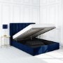 GRADE A2 - Navy Blue Velvet Double Ottoman Bed with Winged Headboard - Maddox
