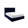 Navy Blue Velvet Double Ottoman Bed with Winged Headboard - Maddox