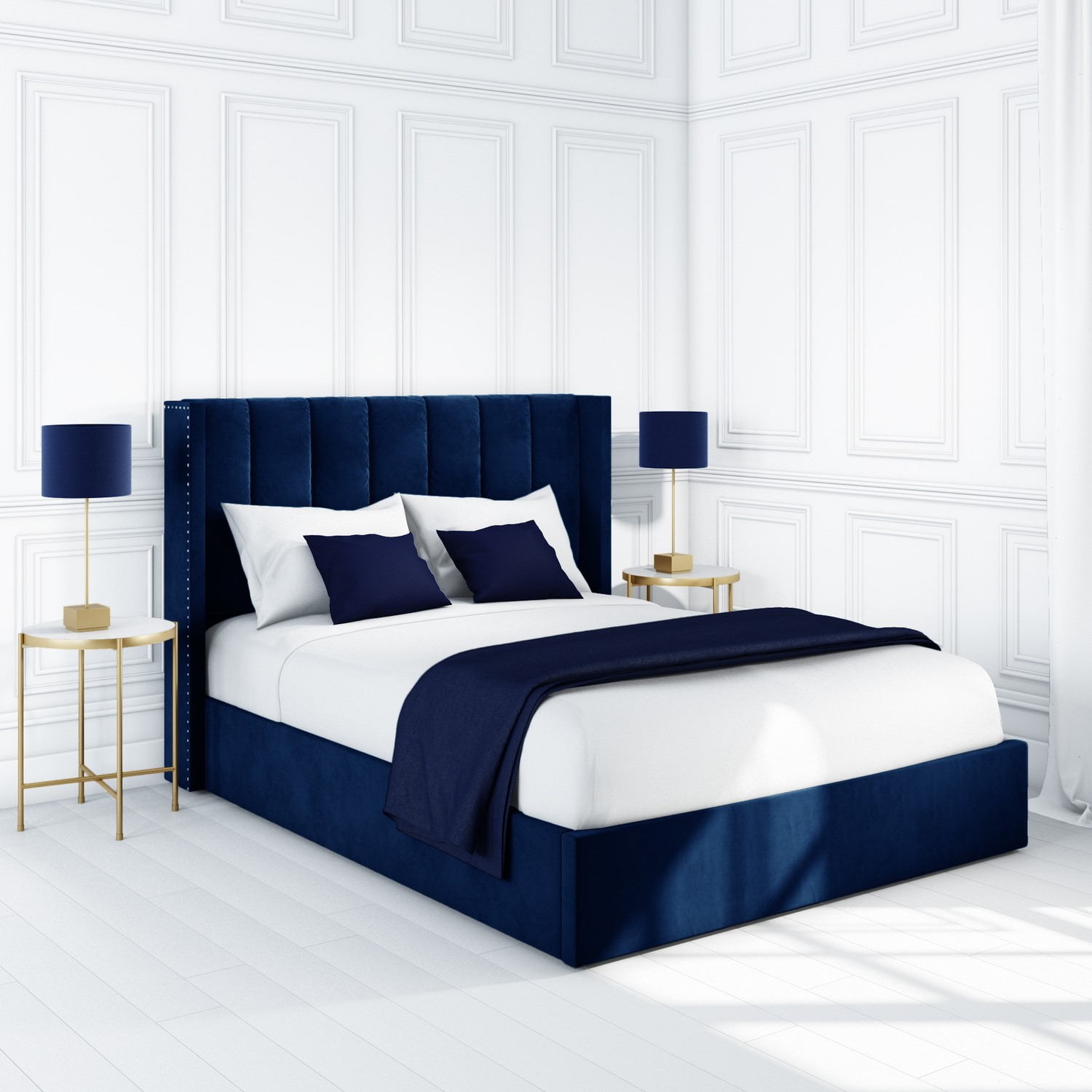 Navy Velvet King Size Ottoman Bed With, Navy King Bed