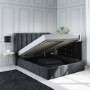 ONLY OPENED - Grey Velvet Small Double Ottoman Bed with Winged Headboard - Maddox