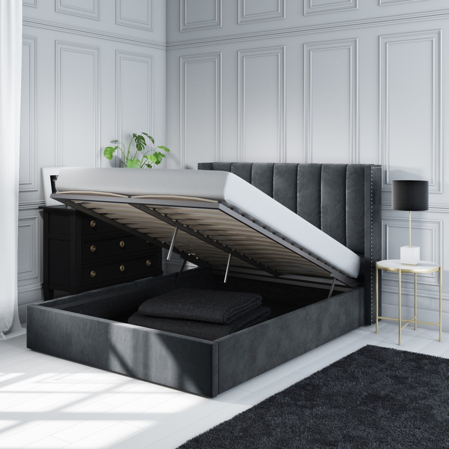 GRADE A2 - Maddox Wing Back Small Double Ottoman Bed in Grey Velvet