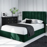 GRADE A1 - Maddox Wing Back Small Double Ottoman Bed in Green Velvet