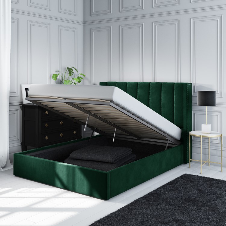 GRADE A1 - Maddox Wing Back Small Double Ottoman Bed in Green Velvet